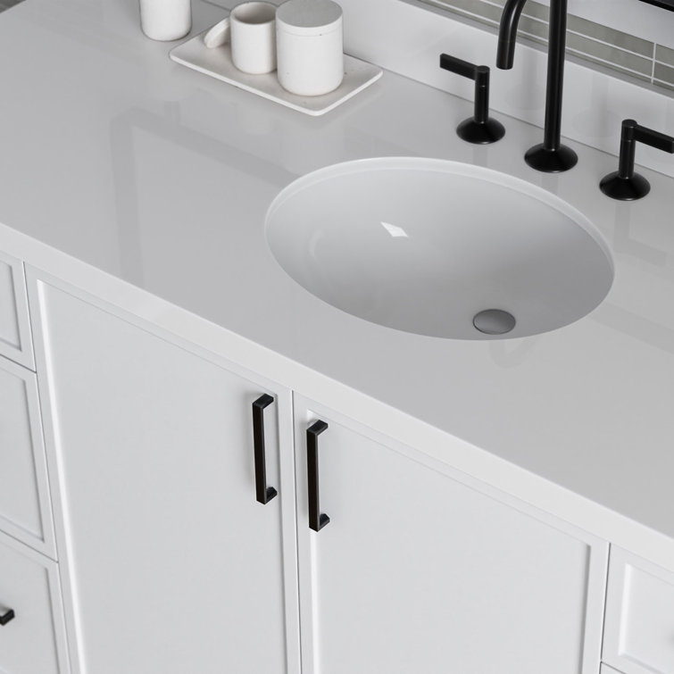 White Solid Wood and Quartz Single Sink Bathroom Vanity, 61 inches