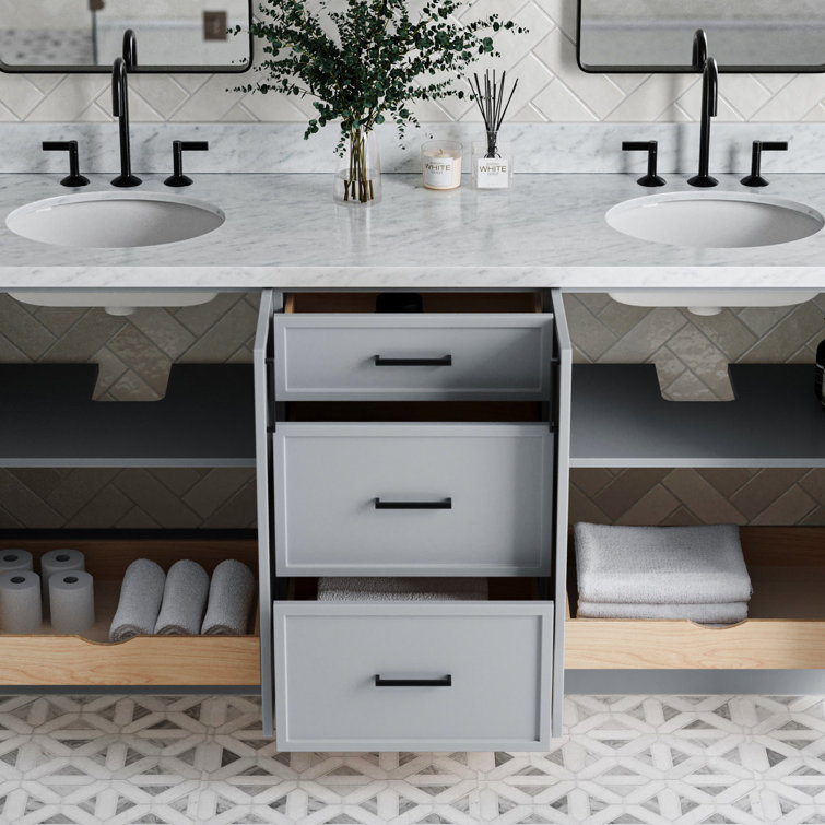 Gray Double Sink Freestanding Bathroom Vanity with Marble Top