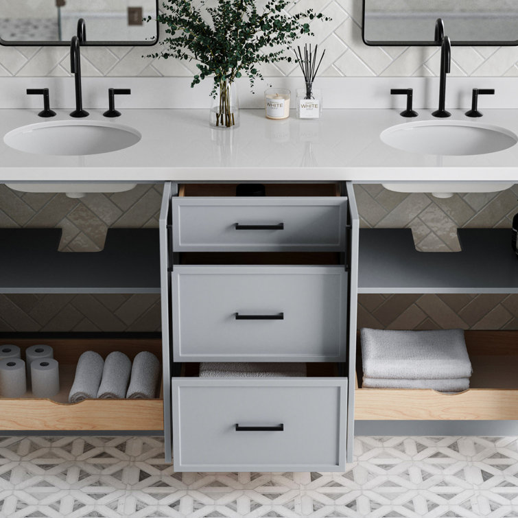 Gray Double Sink Bathroom Vanity with Quartz Top