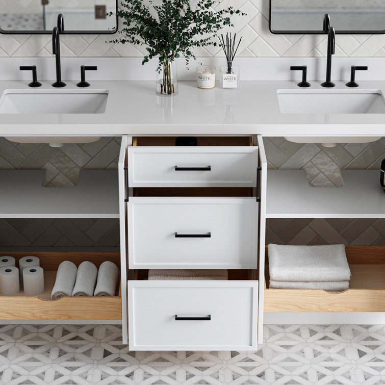 Kelly 73" White Wood Double Sink Vanity with Quartz Top