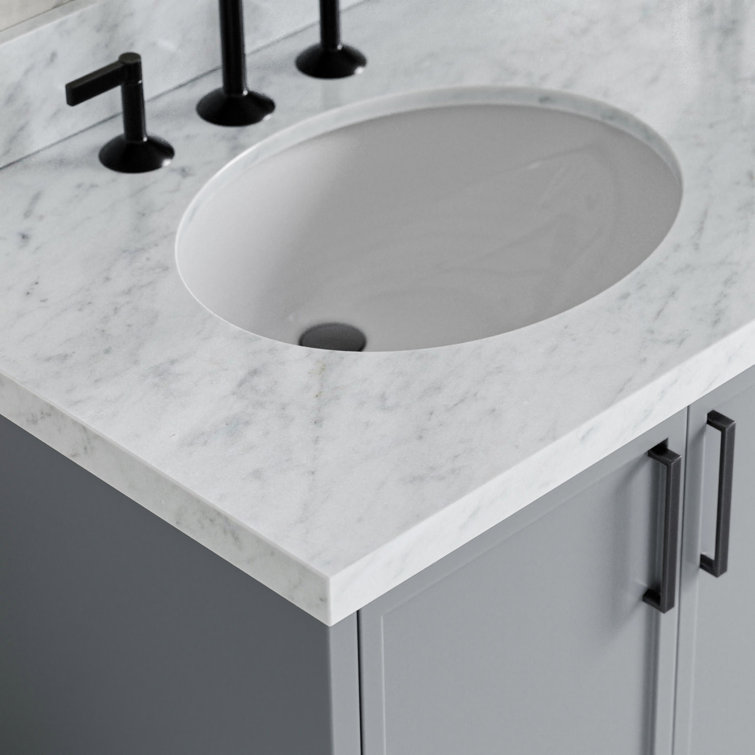 Gray Double Sink Freestanding Bathroom Vanity with Marble Top