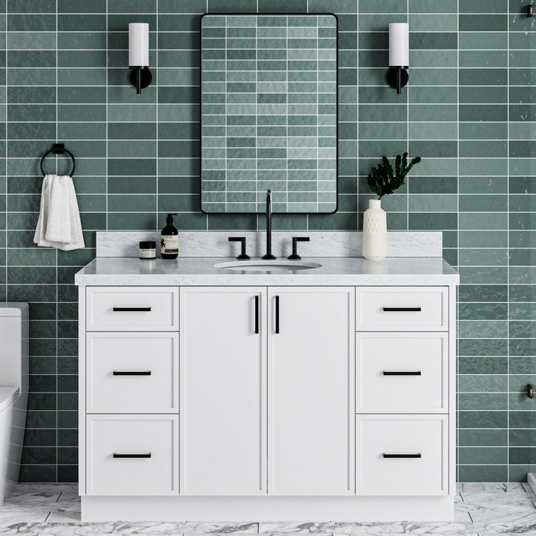 Kelly 55" White Solid Wood Single Sink Vanity with Carrara Marble Top