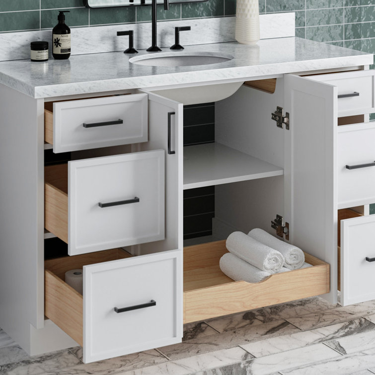 Kelly 55" White Solid Wood Single Sink Vanity with Carrara Marble Top