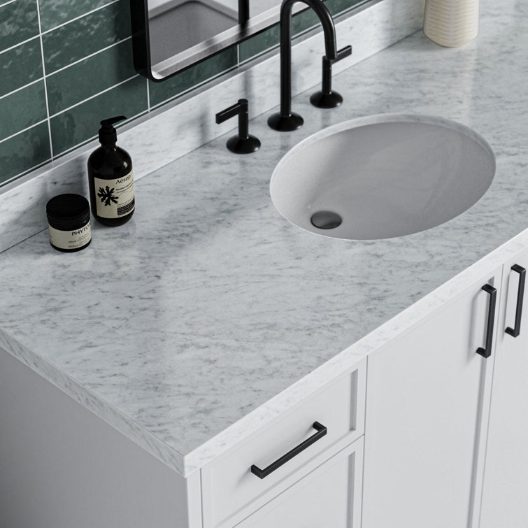 Kelly 55" White Solid Wood Single Sink Vanity with Carrara Marble Top