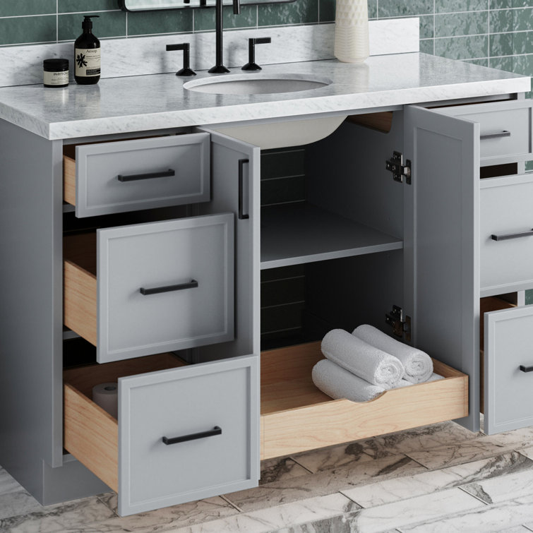 Gray Single Sink Bathroom Vanity with Italian Carrara Marble Top