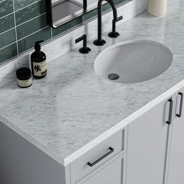 Gray Single Sink Bathroom Vanity with Italian Carrara Marble Top
