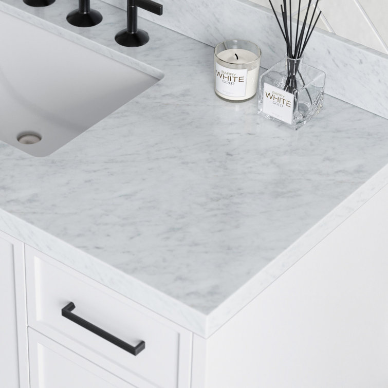 White Marble Top Single Sink Bathroom Vanity with Solid Wood Base