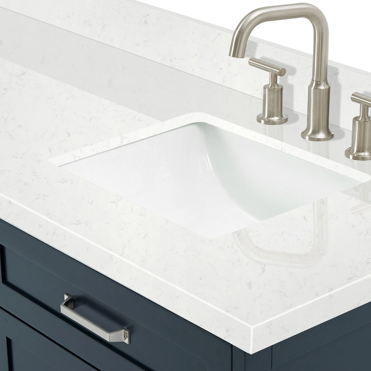 Midnight Blue Double Sink Freestanding Vanity with Carrara Quartz Top
