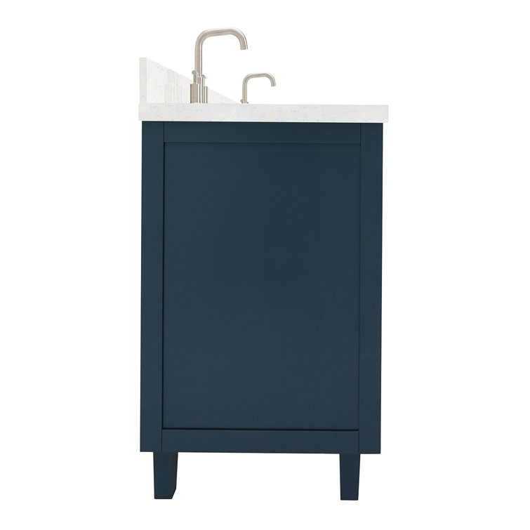 Midnight Blue Double Sink Freestanding Vanity with Carrara Quartz Top