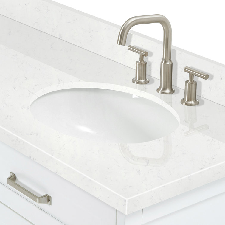 White Double Sink Bathroom Vanity with Carrara Quartz Top