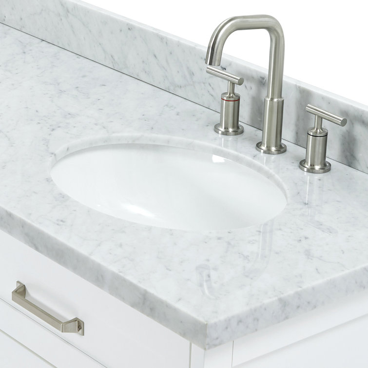 White Double Sink Bathroom Vanity with Carrara Marble Top
