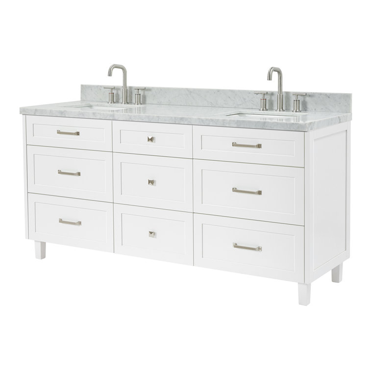 Monroe 73" White Double Sink Bathroom Vanity with Italian Carrara Marble Top