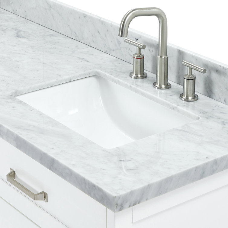 Monroe 73" White Double Sink Bathroom Vanity with Italian Carrara Marble Top