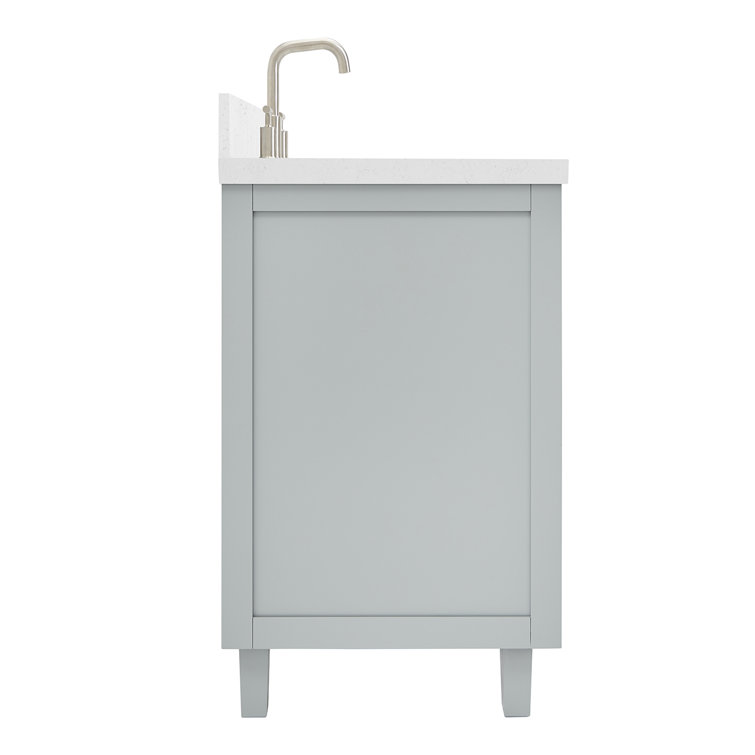 Gray Solid Wood Single Sink Bathroom Vanity with Carrara Quartz Top