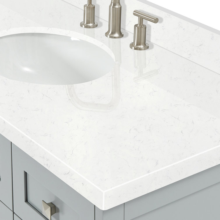 Gray Solid Wood Single Sink Bathroom Vanity with Carrara Quartz Top