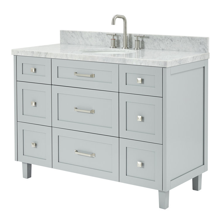 Gray Solid Wood Single Sink Bathroom Vanity with Carrara Marble Top