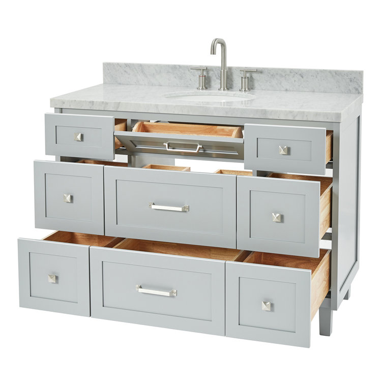 Gray Solid Wood Single Sink Bathroom Vanity with Carrara Marble Top