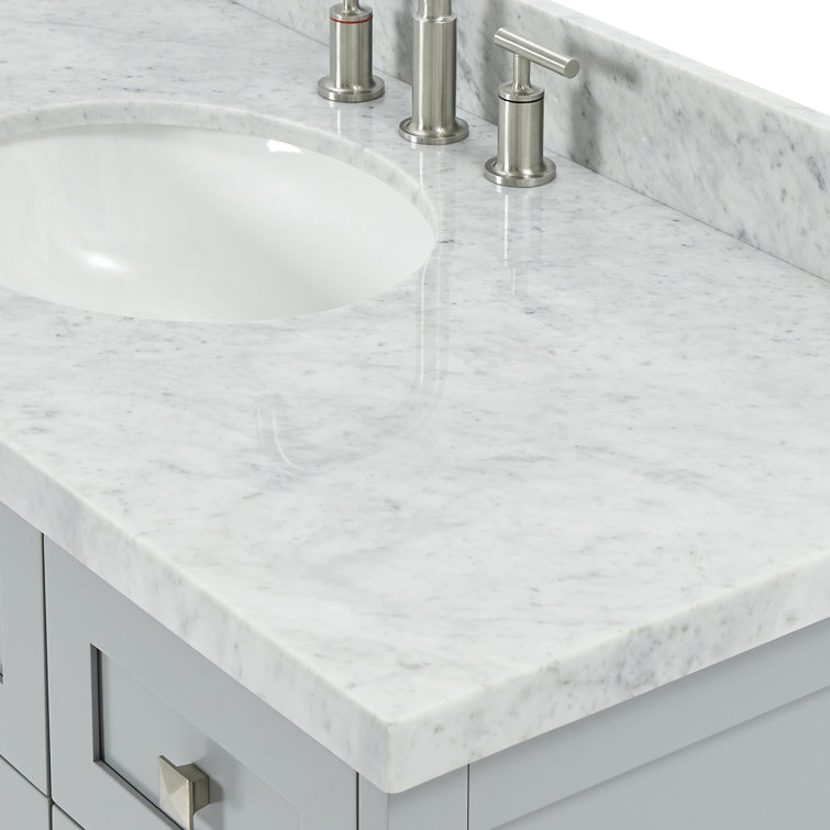 Gray Solid Wood Single Sink Bathroom Vanity with Carrara Marble Top