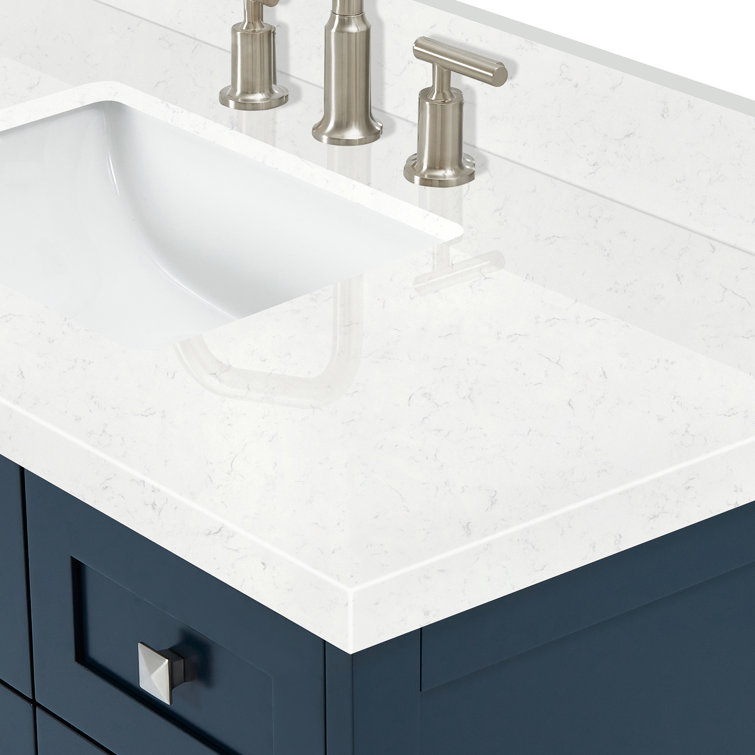 Midnight Blue Freestanding Single Sink Vanity with Carrara Quartz Top