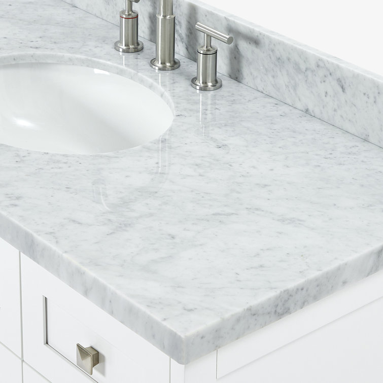 White Solid Wood Single Sink Bathroom Vanity with Marble Top