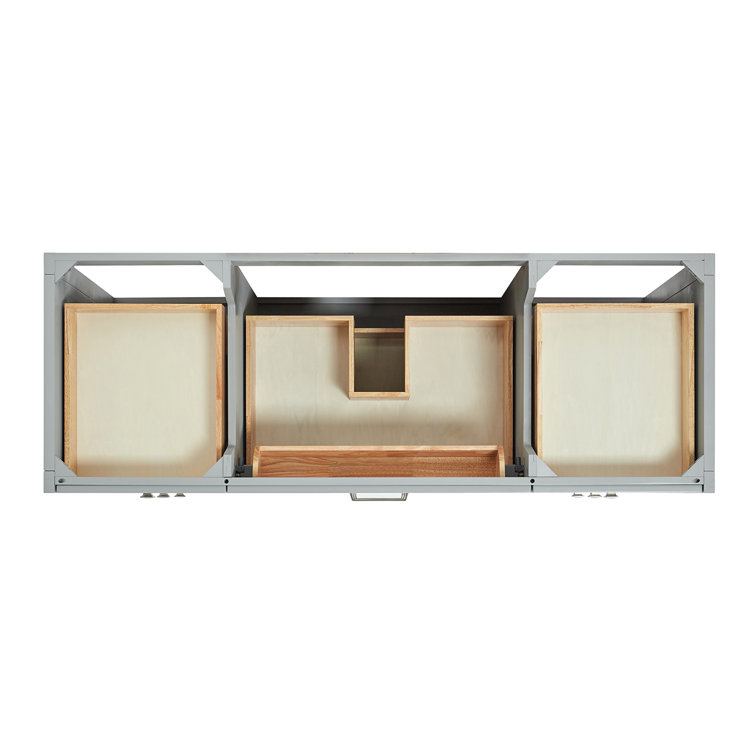 Gray Solid Wood Freestanding Bathroom Vanity with Marble Top
