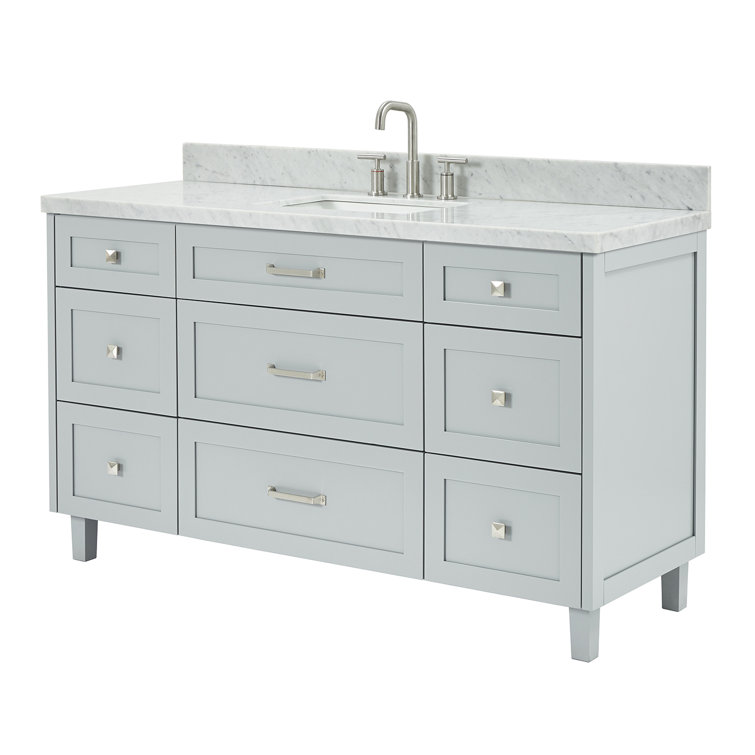 Gray Solid Wood Freestanding Bathroom Vanity with Marble Top