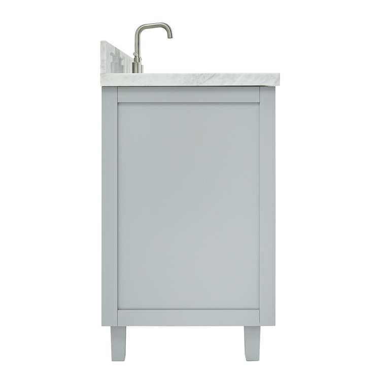 Gray Solid Wood Freestanding Bathroom Vanity with Marble Top