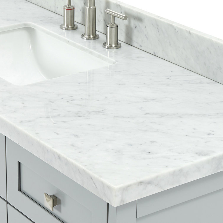 Gray Solid Wood Freestanding Bathroom Vanity with Marble Top