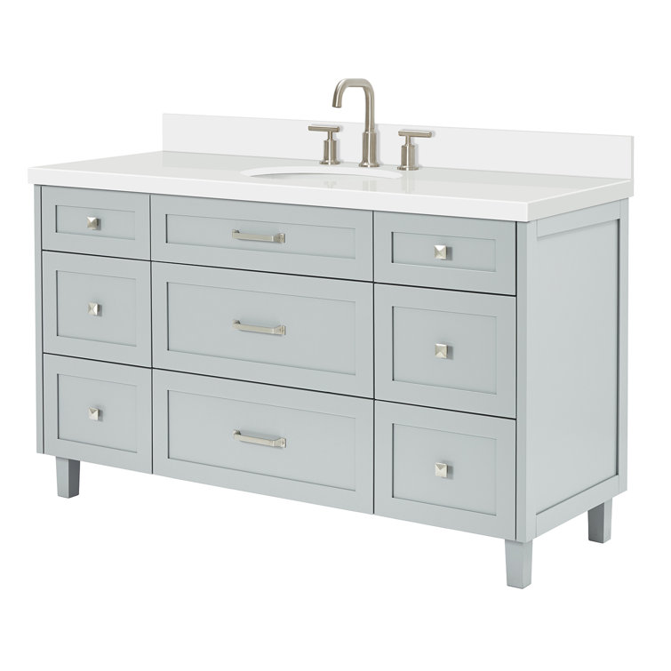 Gray Solid Wood Single Sink Bathroom Vanity with Quartz Top