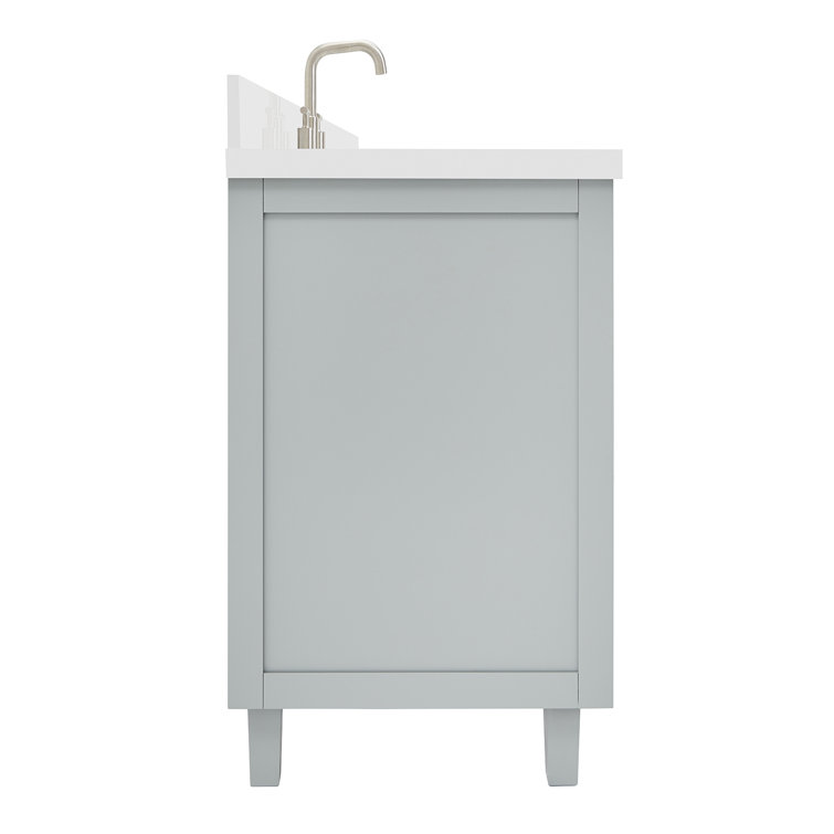 Gray Solid Wood Single Sink Bathroom Vanity with Quartz Top