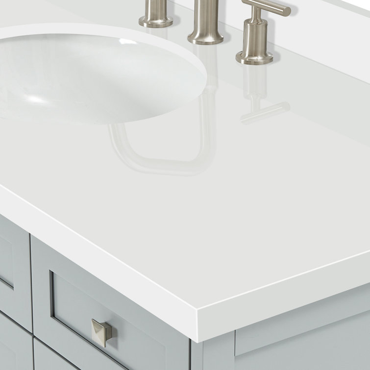 Gray Solid Wood Single Sink Bathroom Vanity with Quartz Top