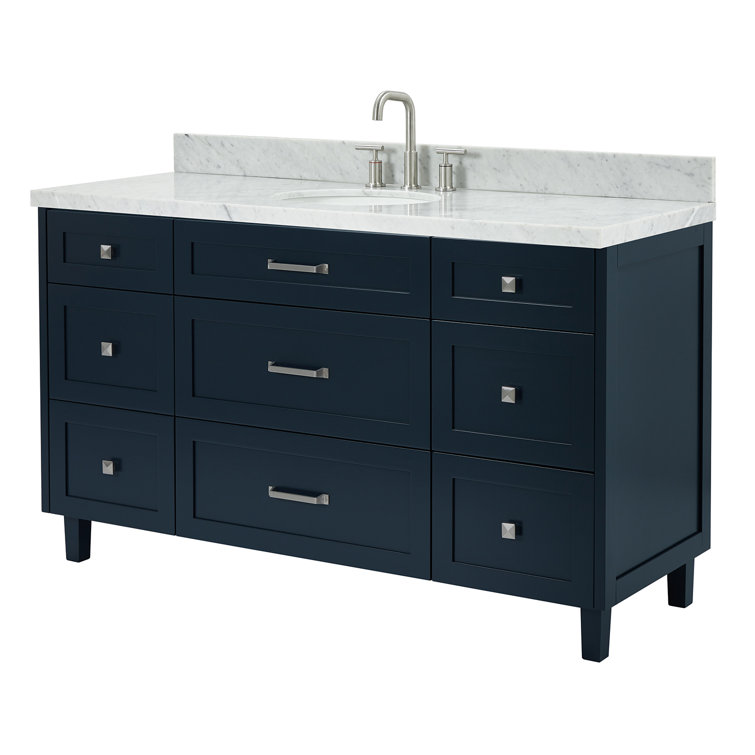Midnight Blue 61" Freestanding Vanity with Carrara Marble Top