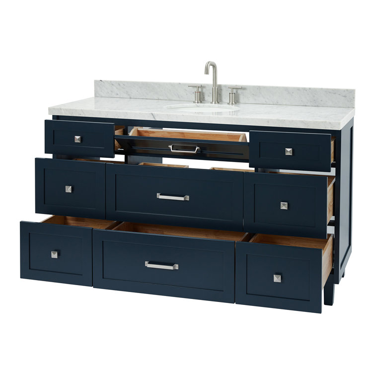 Midnight Blue 61" Freestanding Vanity with Carrara Marble Top