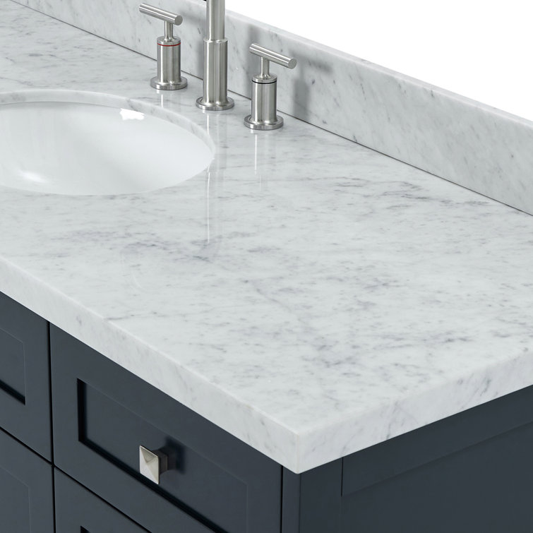 Midnight Blue 61" Freestanding Vanity with Carrara Marble Top