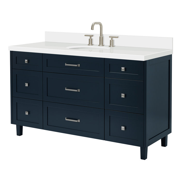 Midnight Blue Freestanding Single Sink Vanity with Quartz Top