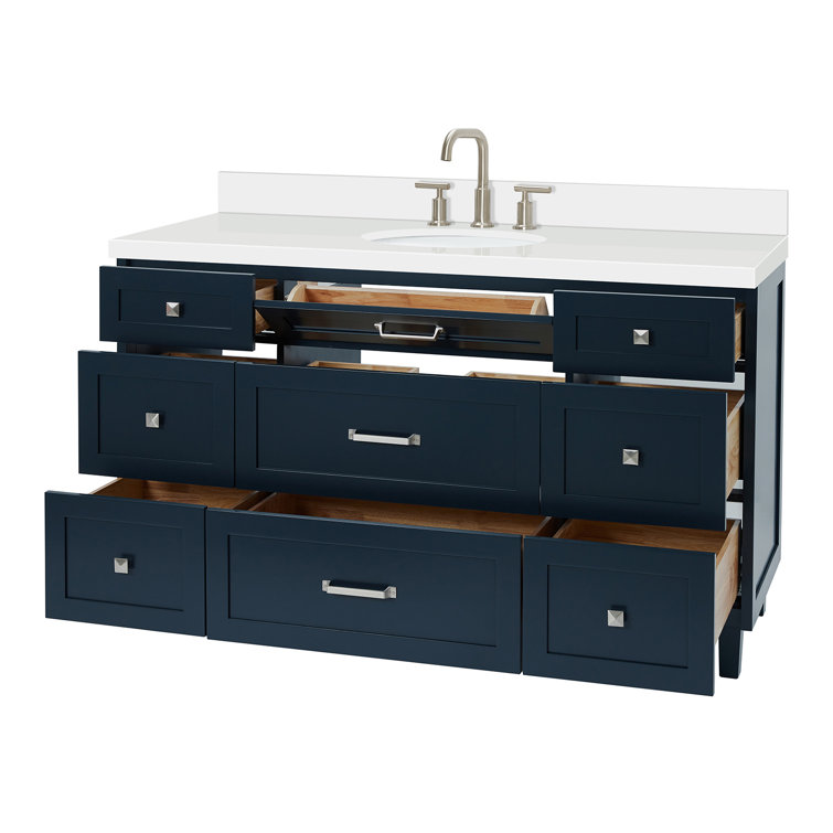 Midnight Blue Freestanding Single Sink Vanity with Quartz Top