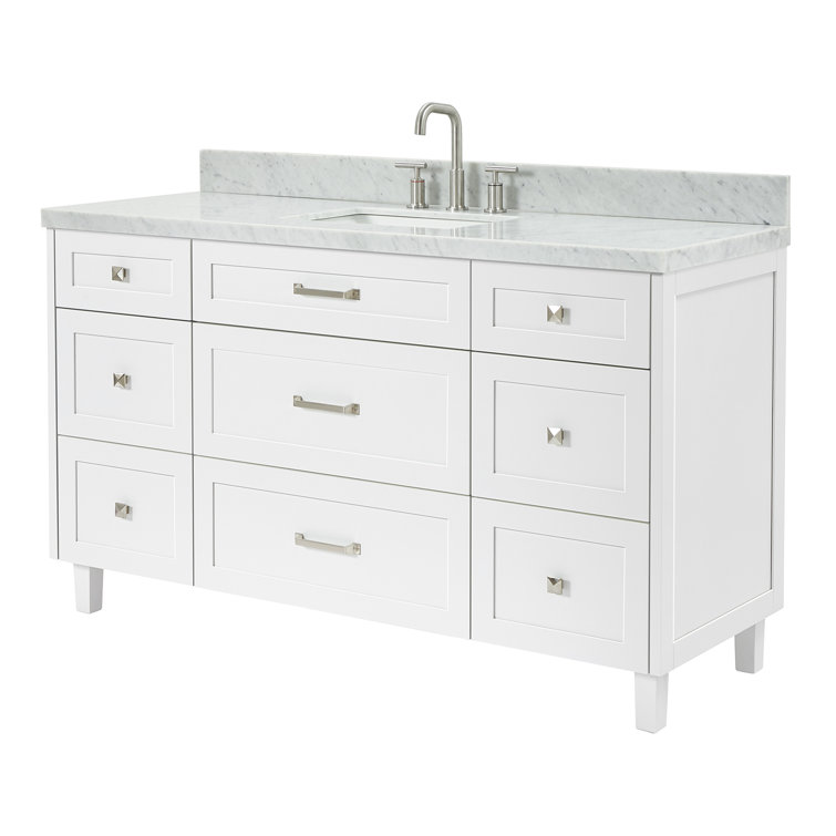 White Freestanding Single Sink Bathroom Vanity with Marble Top