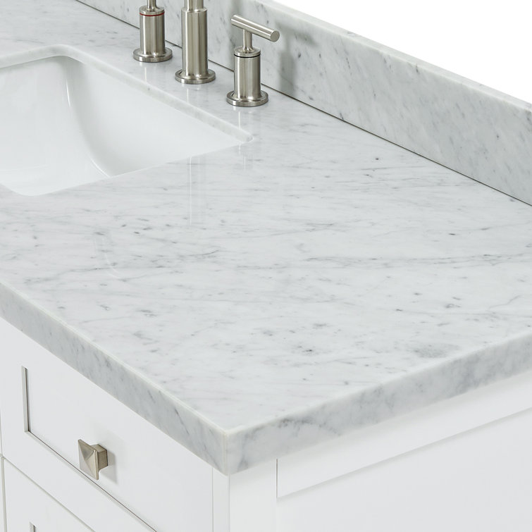 White Freestanding Single Sink Bathroom Vanity with Marble Top