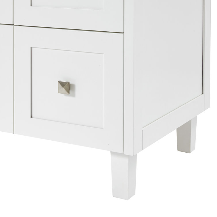 White Freestanding Single Sink Bathroom Vanity with Marble Top
