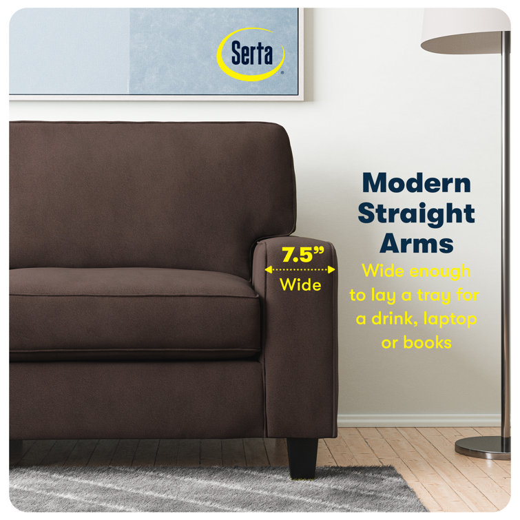 Dark Brown Microsuede Track Arm Sofa with Pillow Back