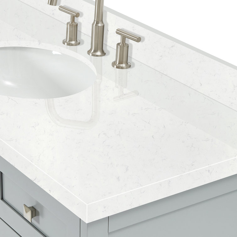 Gray Solid Wood Single Sink Bathroom Vanity with Carrara Quartz Top