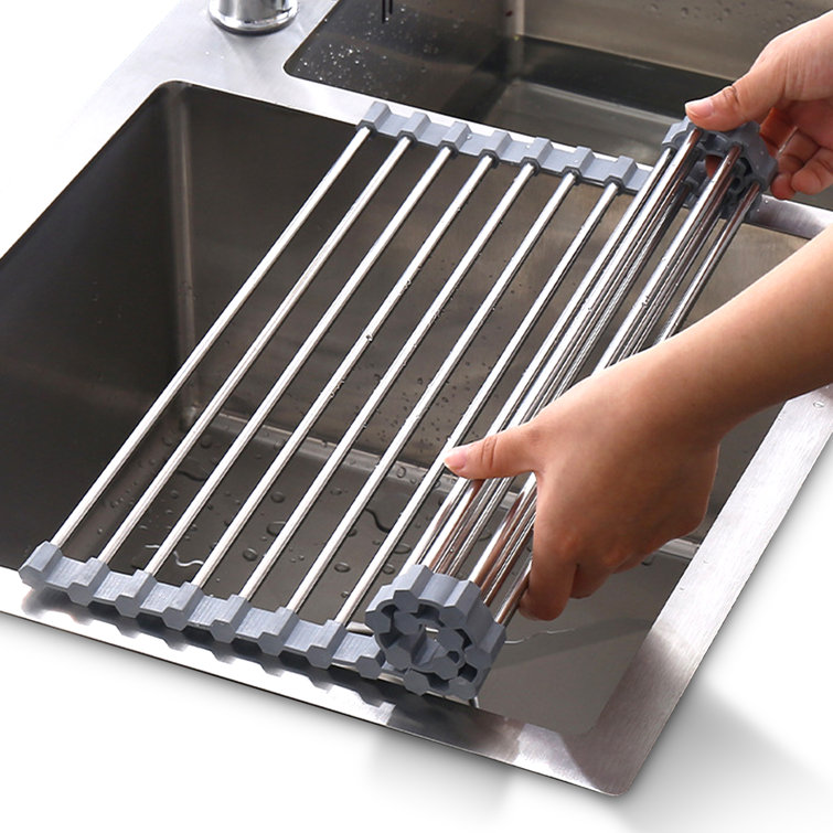 Adjustable Silver Stainless Steel Over Sink Dish Rack