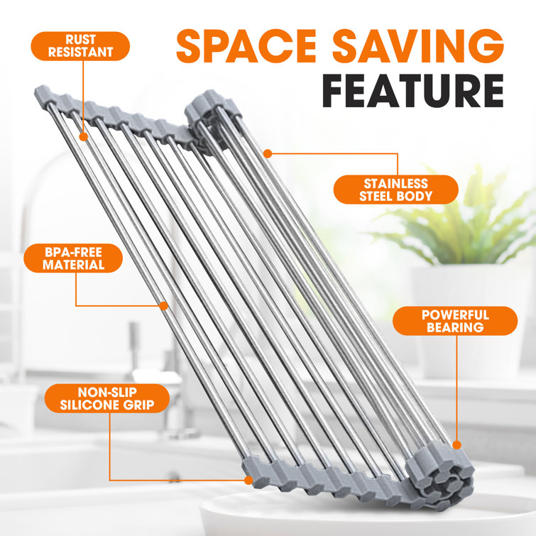 Adjustable Silver Stainless Steel Over Sink Dish Rack