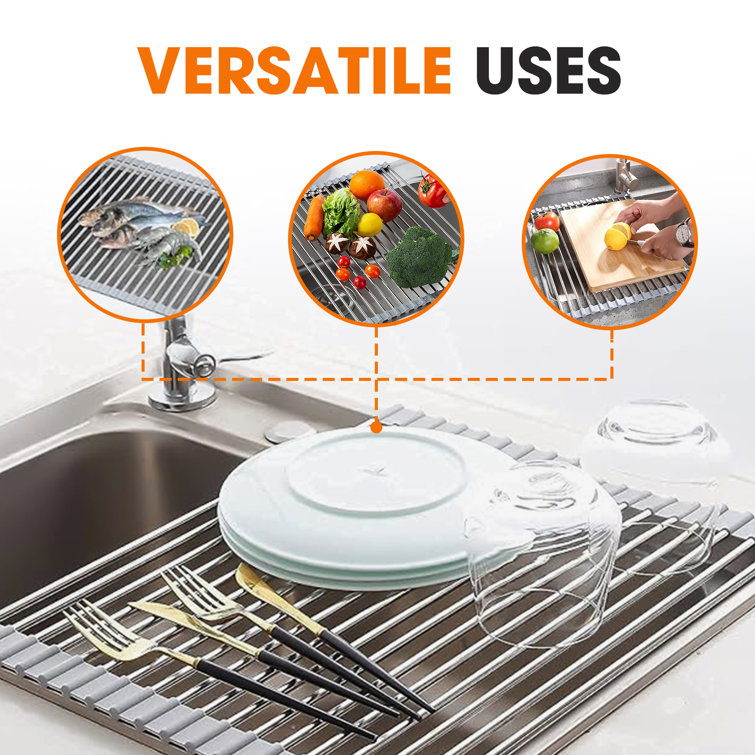 Adjustable Silver Stainless Steel Over Sink Dish Rack