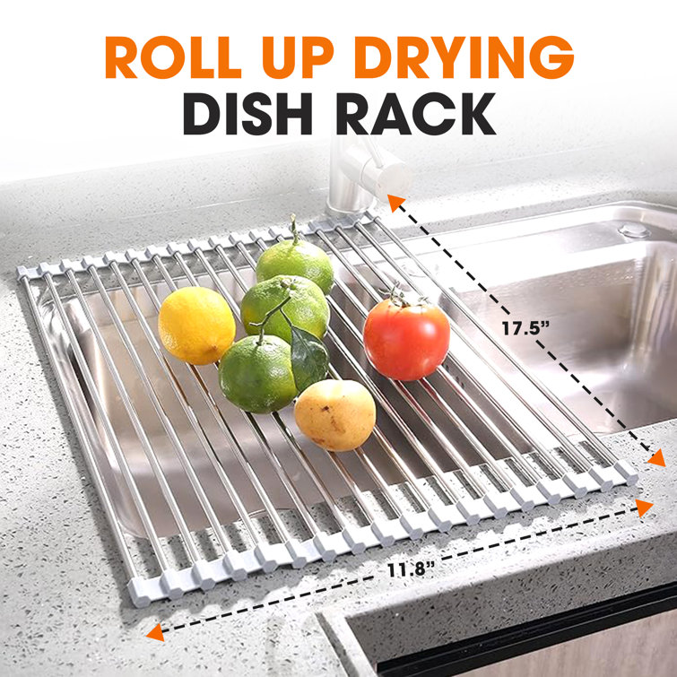 Adjustable Silver Stainless Steel Over Sink Dish Rack
