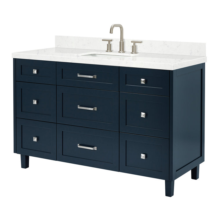 Midnight Blue 54" Single Sink Vanity with Carrara Quartz Top