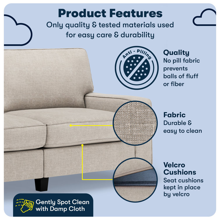 Light Gray Linen Track Arm Sofa with Removable Cushions