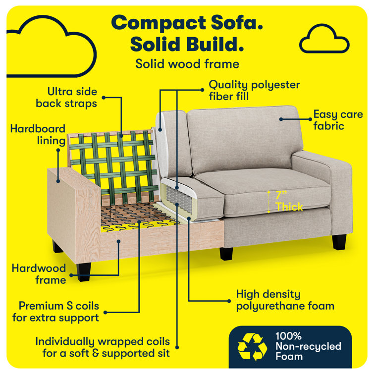 Light Gray Linen Track Arm Sofa with Removable Cushions