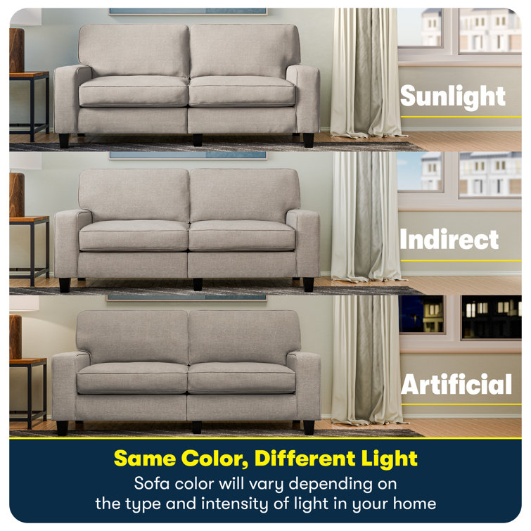Light Gray Linen Track Arm Sofa with Removable Cushions
