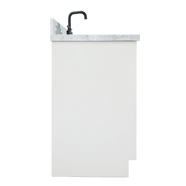 White Marble Top Single Sink Bathroom Vanity with Solid Wood Base